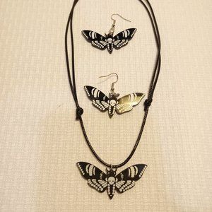 Skull Head Moth Choker Necklace & Earrings Gothic Jewelry set